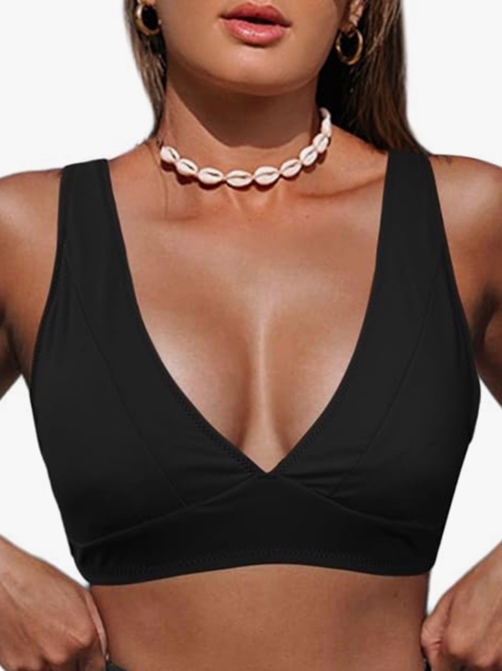 NWT Hilinker Classic Black V-Neck Swim Bralette, XL
